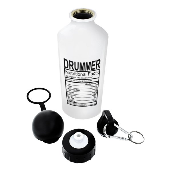 ThisWear Drummer Gifts for Men Drummer Nutritional Facts Drummer Gifts Funny Gift Aluminum Water Bottle with Cap & Sport Top White