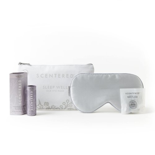 Scentered SLEEP ESSENTIALS Travel Sleep Gift Set - Aromatherapy Sleep Well Balm, Luxury Silk Eye Mask & Ear Plugs for Sleeping - Bed Time Relaxation - Lavender, Chamomile, Ylang Ylang Essential Oil
