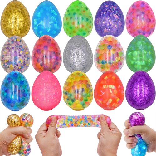 Eavotoy 15 Pack Easter Eggs Stress Balls Squishy Toys Squeeze Ball Toys for Easter Egg Hunt Easter Basket Stuffers Party Favors Gifts