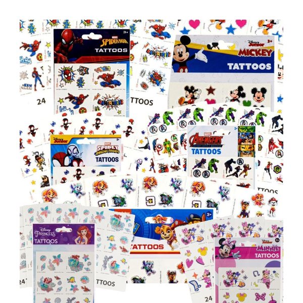 Tattoos for Kids, 400+ Mixed Styles Temporary Tattoos Stickers Set for Girls and Boys, Princess, Spiderman, Paw Patrol, Minnie&Mickey, Avengers, Mermaid, for Kids Birthday Party Supplies