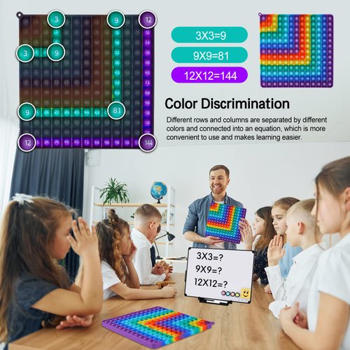 Multiplication Game Table​ pop and Digital Addition Tables 12x12 Multiplication Table Math Toys, Yadisheng Rainbow Dimple Fingertip Toys, Math Operations it Multiplication ​Chart Board