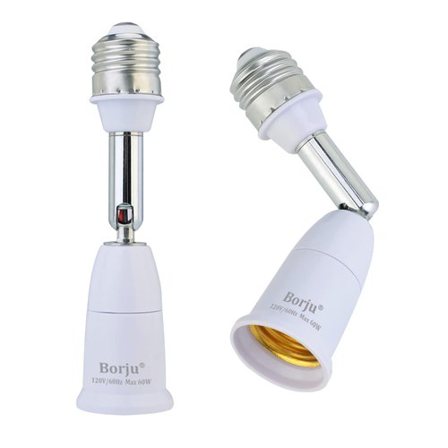 Borju Light Socket Extender [2-Pack], 4.5 Inch Light Socket Extension, 360° Adjustable Light Socket, White