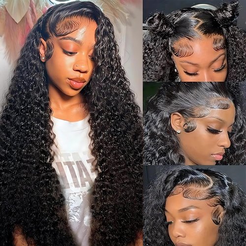 UVVUVV 13x6 Full Lace Front Wigs Human Hair pre plucked Deep Wave Lace Front Wigs Human Hair 180% Density Curly Human Hair Wig Glueless Water Curly Lace Frontal Wigs Human Hair for Women 24Inch
