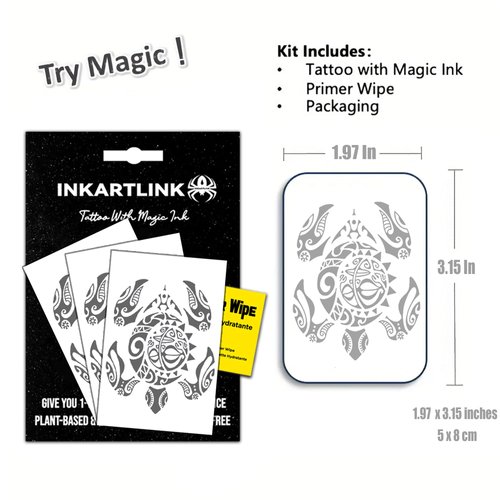 INKARTLINK Semi Permanent Tattoos, 3 Sheets of Small Temporary Tattoos, Adult Art Designs, Party Favors, Waterproof, Realistic, No Adhesive, No Reflective, Lasts 1-2 Weeks (Turtle Totem)