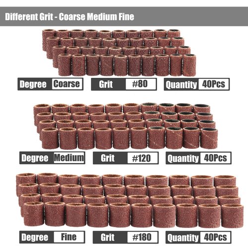 Yakamoz 132Pcs Sanding Drums Kit, 80 120 180 Grit Sanding Bands Mini Drum Sander Sleeves with 3mm Shank Drum Sanding Mandrels for Drill Dog Nail Grinder fits Dremel Rotary Tools