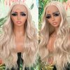 QD-Tizer Blonde Color Synthetic Lace Front Wigs Long Wavy Hair Wigs for Women Loose Curly Mixed ash Blonde Glueless Wigs Pre Plucked Heat Resistant Body Wave Synthetic Hair