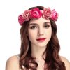 June Bloomy Women Rose Floral Crown Hair Wreath Leave Flower Headband with Adjustable Ribbon (Rose Red)