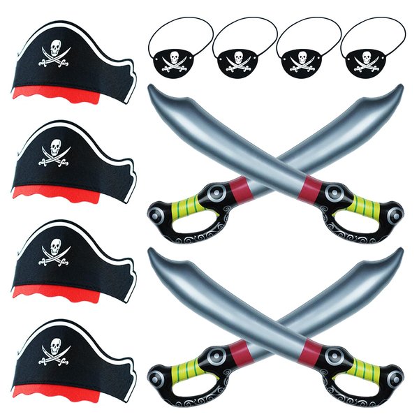 ATOPXiNG 12Pcs Pirate Costume Set, 4 PCS Pirate Hats, 4 PCS Pirate Eye Patches, 4 PCS Pirate Swords Kids Pirate Accessories for Pirate Cosplay Halloween Pirate Theme Party Dress Up Pirate Role Play.