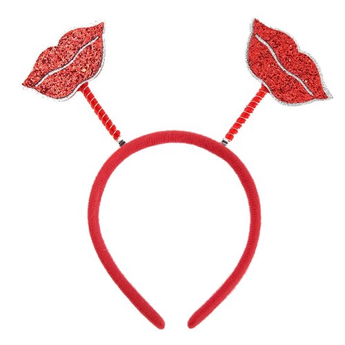 XIELIME 1PCS Valentine's Day Headband Glitter Red Lips Shaped Hair Band Love Hair Hoop Red Head Bopper Red Lips Hair Accessories for Women Girls Valentines New Year Party Wedding Birthday Gift