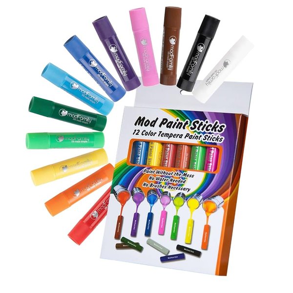 Modsticks - Washable Tempera Paint Sticks for Kids - Non-Toxic, Quick Drying, and No Mess Paint Sticks - Color Art Supplies Set (12 Pack)