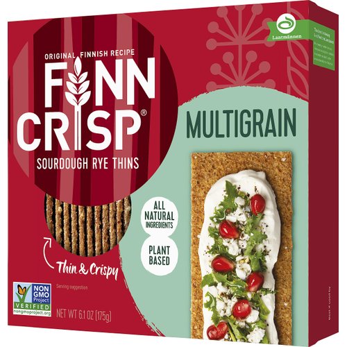 Finn Crisps Multigrain Crispbread 6.1oz | Thin, Crispy Multigrain Flatbread Crackers | Authentic Finnish Sourdough Crispbread | Multigrain Crackers by Finn Crisp [6.1oz/175gr Box]