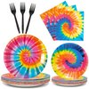 24 Guests Tie Dye Party Plates Napkins Tie Dye Birthday Party Decorations Supplies for Girls Tie Dye Birthday Paper Plates Napkins Forks Tableware Set (96 Pieces)