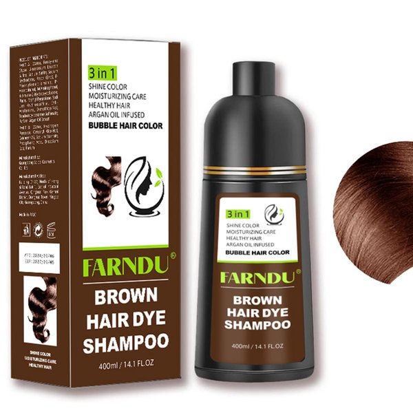 FARNDU Brown Hair Dye Shampoo for Women & Men Gray Hair Coverage and Herbal Ingredients 3 In 1 Hair Color Shampoo