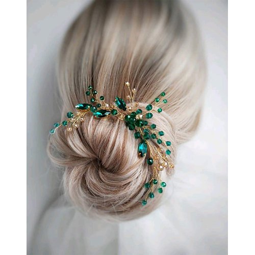 Denifery Bridal Hair Pin Emerald Gold Hair Piece Emerald Hair Clip Gold Green Hairpin Emerald Headpiece Gold Wedding Hair Accessories