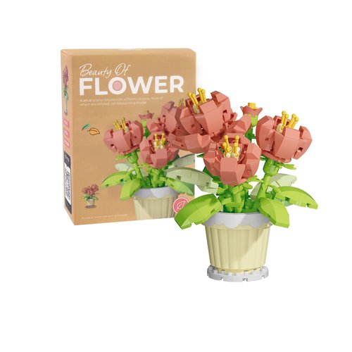BOROLA Mini Building Block Flower Potted Plants Set, Colorful Cute Small Toy Plant Basket, Creative Block Flower Collection Home Office Decor Desktop Trinkets Birthday Gifts(Paeonia Blocks)