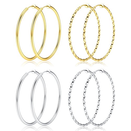 Sanfenly Clip On Hoop Earrings for Women Silver Gold Spring Unpierced Twisted Hoop Earrings for Non-Pierced Ears