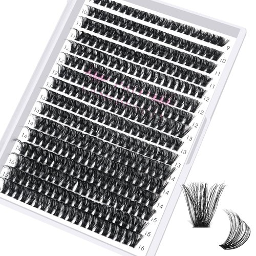 Individual Lashes 80D Mixed 0.05 Lash Clusters 14 Rows that Look Like Eyelash Extensions DIY Lash Extension Self Application At Home (80D-D-9-16mix)