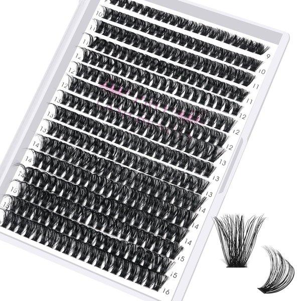 Individual Lashes 80D Mixed 0.05 Lash Clusters 14 Rows that Look Like Eyelash Extensions DIY Lash Extension Self Application At Home (80D-D-9-16mix)