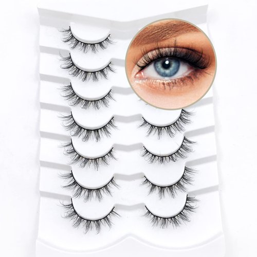 GOSEEK Manga Lashes False Lashes 7 Pairs Eyelashes Natural Look 3D Fake Eyelashes 100% Handmade Anime Lashes Natural Look Dramatic Lashes Pack Reusable Natural Lashes Soft Fluffy Eye Lashes