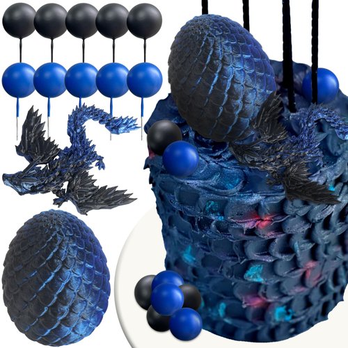 Fantasy Dragon Cake Topper Dragon Eggs Cake Decor Blue Black Balls Cake Decor for Baby Shower Birthday Wedding Party Supplies