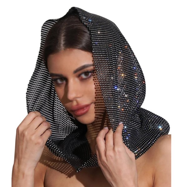 Eilova Orityle Sparkly Rhinestone Mesh Headband Crystal Head Scarf Kerchiefs Turban Party Nightclub Rave Edge Hair Bandana Wraps Body Jewelry