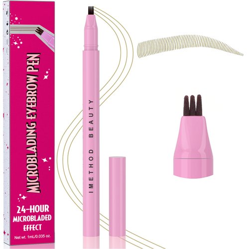 iMethod Microblading Eyebrow Pencil - Eyebrow Pen with 3-Prong Micro-Fork-Tip Applicator, Creates Natural-Looking Brows, Stay on All Day, Brow Pencil Light Brown