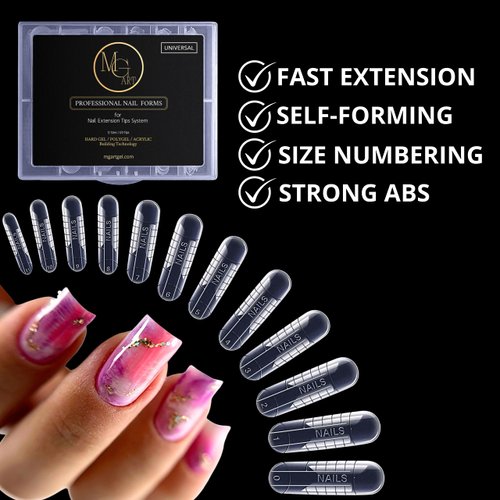 MGART Dual Nail Forms UNIVERSAL SQUARE Extension Structure Poly nail gel Full Cover Nail Molds 12 Sizes for Solid Nail Gel Glue Nail Art Design Salon&DIY Russian manicure