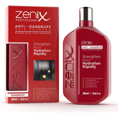 zenix Anti-Dandruff Hair Shampoo 250ml - Dermatologically Tested Formula with Prictone Olamine, Climbazole, Tea Tree, all Hair Types