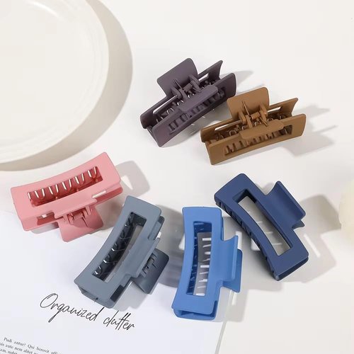 Pack of 6 Acrylic Hair Claw Clips, Square, Frosted Matte Finish, Frosted Luxury Woman, Jelly Matte Hair Claw Clips Square Hair Claw