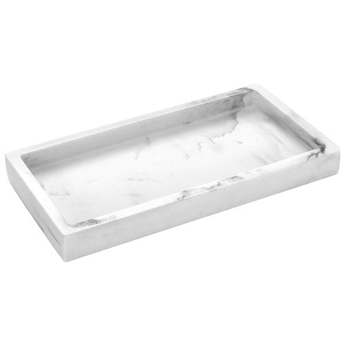 Emibele Vanity Tray, 8" Rectangular Resin Bathroom Kitchen Sink Counter Organizer Tray Dresser Tray Jewelry Ring Dish Holder Cosmetic Tray for Perfume Candle Small Plant Home Decor, Mini, Gravel White