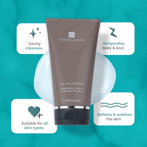 TEMPLESPA | LA LA LAGOON | Luxury Bath and Shower Gel for Cleansing, Fresh Skin, Smooth Texture, Natural Ingredients, Free from Parabens, Phthalates and Sulphates, Cruelty-Free, Vegan 5 fl.oz.