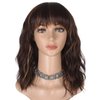 morvally Short Mix Brown Wavy Bob Wig with Bangs for Women 16 Inches Natural Synthetic Hair Wavy Wigs