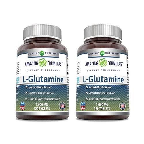 Amazing Formulas L Glutamine 1000 mg Tablets | Amino Acid Supplement for Men & Women | Non-GMO | Gluten Free (2 Pack, 120, Count)