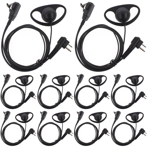 TENQ® D Shape Earpiece Headset PTT for Two Way Radio Walkie Talkie 2 Pin Motorola (10 Packs)