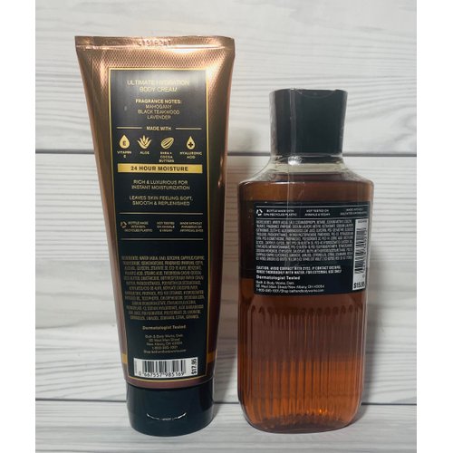 Bath & Body Works Mahogany Teakwood Men's 3-in-1 Hair, Face & Body Wash and Body Cream 2 Piece Set