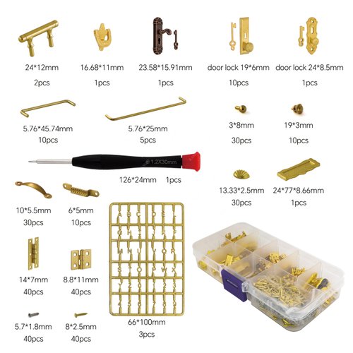 iland Miniature Dollhouse Accessories of Miniature Hinges & Dollhouse Handles & Hardware 20 Kinds Over 700 pcs