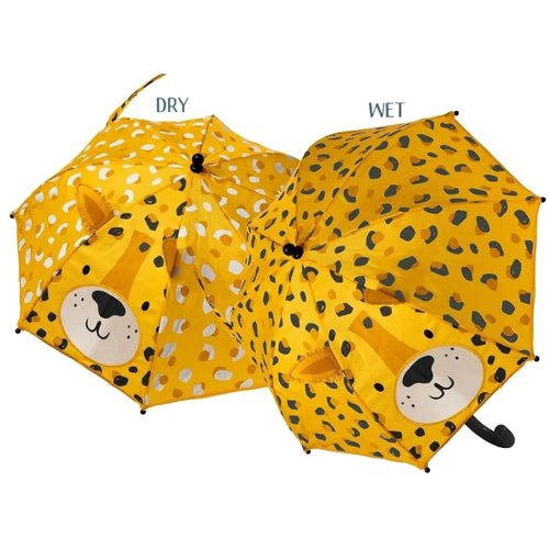 Floss & Rock 3D Colour Changing Leopard Design Kids Umbrella, 22 Inch, Yellow