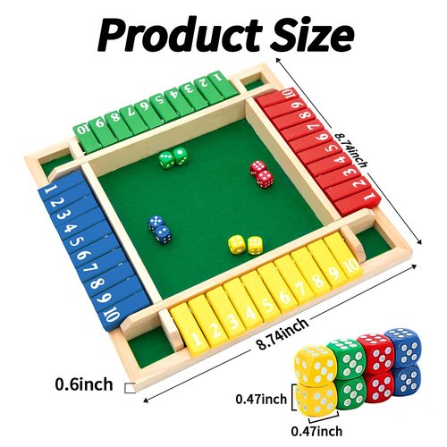 Nicecho Shut The Box Dice Game,2-4 Player Family Wooden Board Table Math Games for Adults and Kids, 8 Dices Classics Tabletop Version Games for Classroom,Home,Party or Pub
