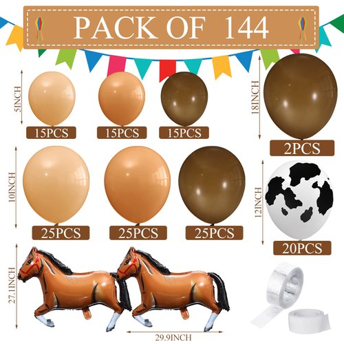 Jexine 146 Pcs Cowboy Birthday Party Decorations Western Party Balloon Garland Arch Kit Horse Balloons Cow Print Brown Blush Nude Balloons for Cowgirl Farm Horse Racing Derby Wild Party Baby Shower