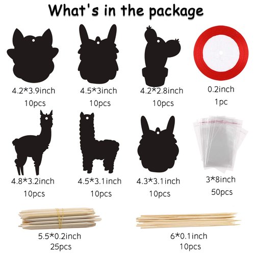 WATINC 60 pcs Alpaca Scratch Cards Art Set for Kids and Adults,DIY Color Card Art Craft Kit, Llama Carnival Party Favor,Llama Themed Fun Game, 6 Styles with Ribbon &Wood Stylus