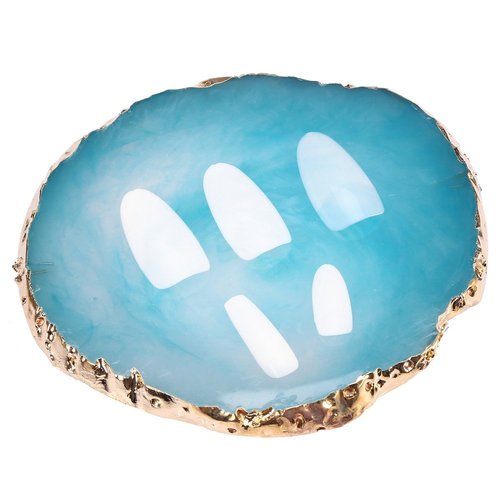 Nail Art Plate, Resin Stone Gel Polish Holder Makeup Mixing Palette Drawing Color Palette Nail Art Display Cosmetic Mixing Set Nail Tips Painting Tray (Blue)