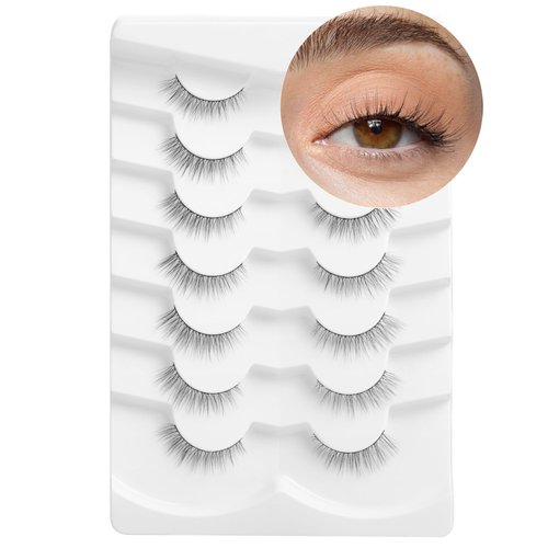 Onlyall Natural Lashes Wispy Lashes Natural Look False Eyelashes Natural Flared Eyelashes False Eye Lashes Soft Fluffy Lashes 7 Pairs DK32