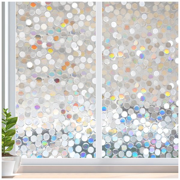 rabbitgoo Window Privacy Film Rainbow Window Clings Stained Glass Window Decals 3D Decorative Window Coverings, Static Cling Removable Glass Door Window Stickers, Anti-UV Non-Adhesive 17.5" x 78.7"