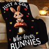 Cute Rabbit Blanket Just A Girl Loves Bunnies Throw Blankets for Girls Women Funny Mushroom Fleece Cozy Flannel Warm Soft Fuzzy Plush Stuffed Animal for Sofa Bed Decor Gifts for Kids Adults 50"x40"