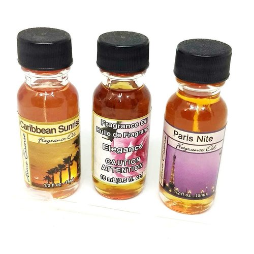 Fragrance Oils Pack of 3-1/2 Ounce (15 ml) Bottles (Elegance/Caribbean Sunrise/Paris NITE)