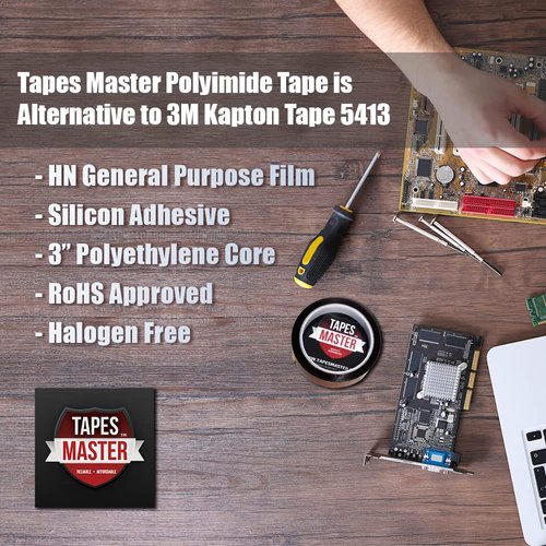 Tapes Master 5" x 36 Yds 1 Mil Polyimide High Temperature Heat Resistant Heat Transfer Thermal Electrical Insulation 3D Printer Surface Tape with Silicone Adhesive 3” Core, No Residue