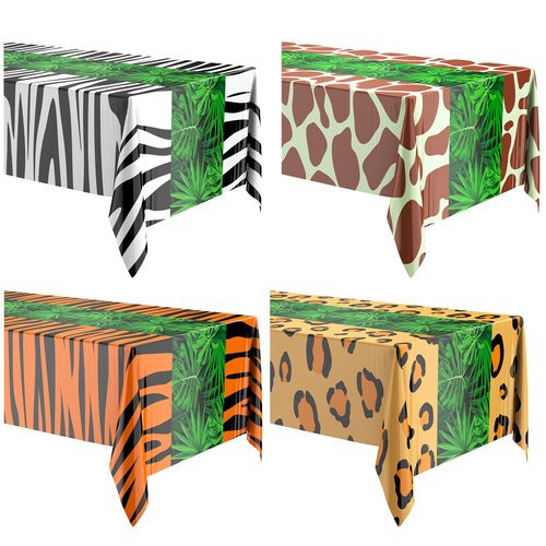 Oudain 8 Pcs Animal Safari Tablecloth Safari Theme Table Cover Tropical Leaf Animal Print Table Cloths Wild Animal Party Decorations Jungle Party Decor Zoo Party Supplies for Birthday Baby Shower