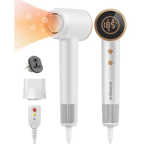 Travel Hair Dryer - 110-240V Dual Voltage -110000 RPM High-Speed Brushless Motor Negative Ionic Blow Dryer for Fast Drying, Low Noise Thermo-Control Hair Dryer with 360° Magnetic Nozzle, White