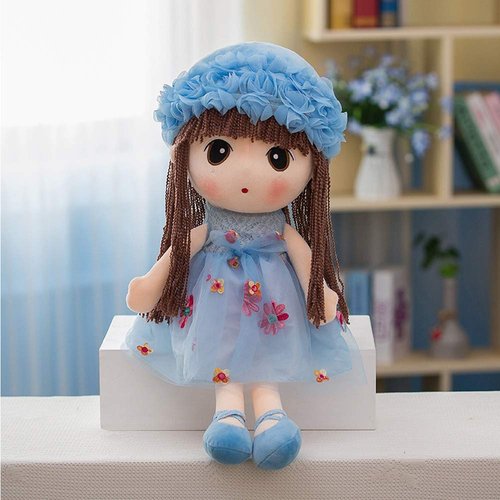 Tvoip Tulle Skirt Princess Plush Toy Phial Dolls Children Girls Doll Cute Little Girl Dolls, 18 Inch (Blue)