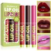 3 Colors Fat Lip Oil Click Slick, Moisturizing Lip Balm, High Pigment Glow Lip Oil, Lightweight and Glossy Lip Plumper with Coconut Oil (Set C)